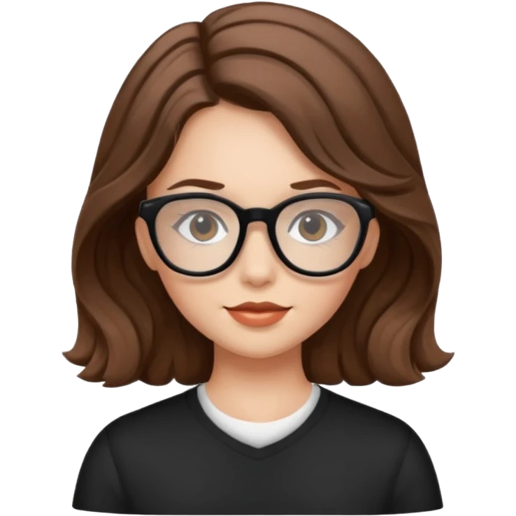 Pretty girl with sport brown wave hair with black glasses emoji