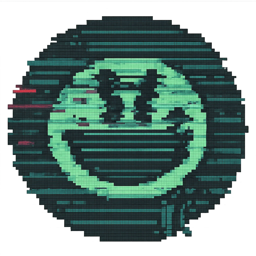 Add animated static lines to the smiley face with digital glitch effects in pixel art style, keeping the background transparent. Maintain the pixelated look and glitchy effect with static lines animation. emoji
