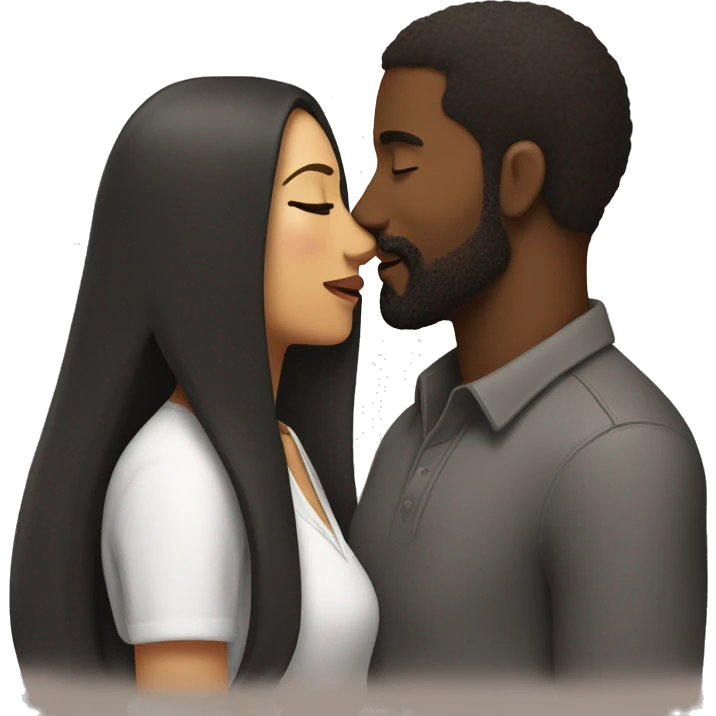 BLACK Man with dark VERY SHORT hair WITH beard kissing HISPANIC woman with VERY long STRAIGHT brown hair emoji