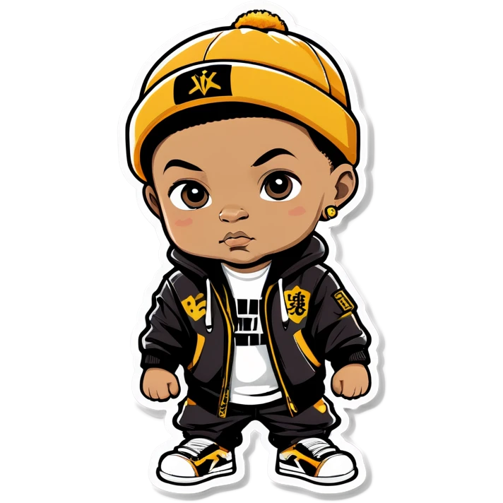 Black and Asian baby general with urban hip hop gear emoji