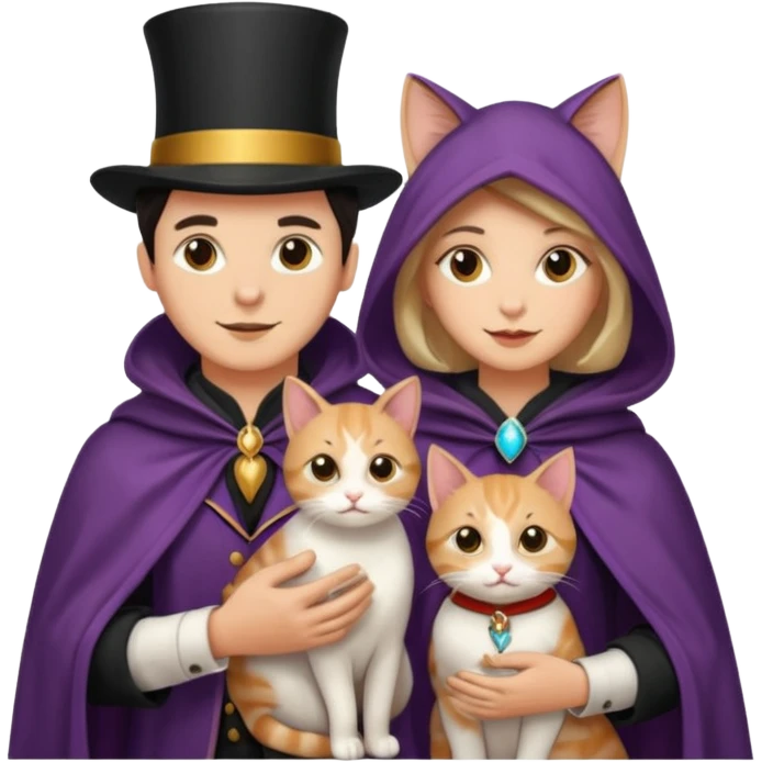 magician couple and their pet cat emoji