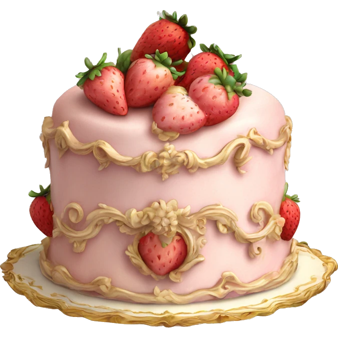 vintage rococo highly detailed pale pink cake with strawberries emoji