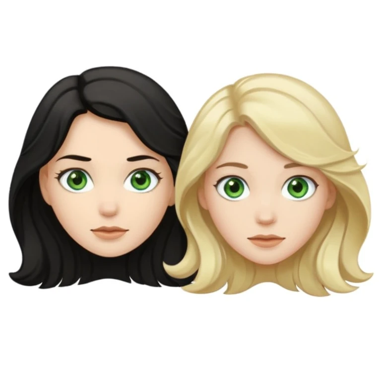 wavy black haired and pale skined green eyed girl with dark golden blonde wavy haired pale skined light grey blue eyed girl emoji