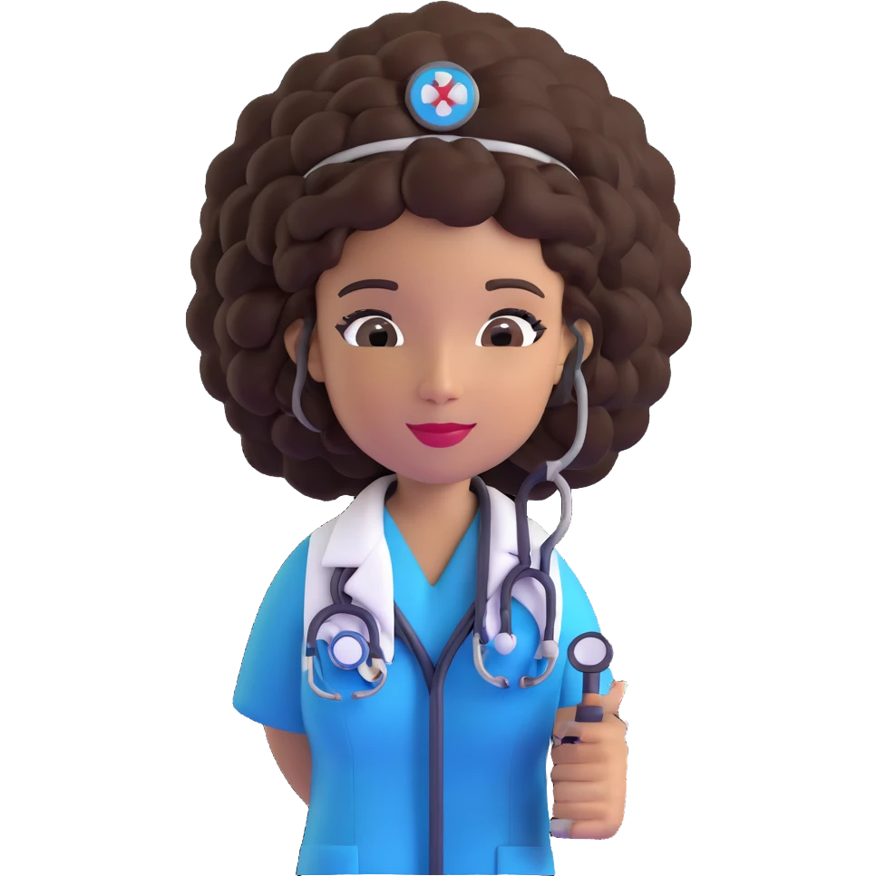 afro latina nurse with curly hair wearing medical uniform and stethoscope emoji