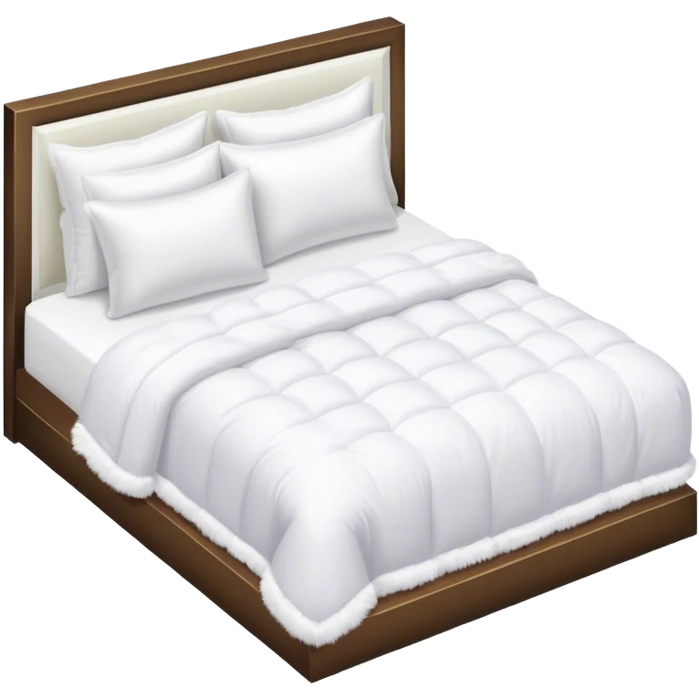 All white hotel bed with puffy white duvet and white faux fur throw blanket, isometric emoji