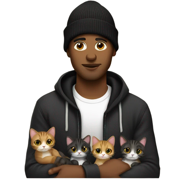 Dark brown man with black beanie and good style holding two cats  emoji