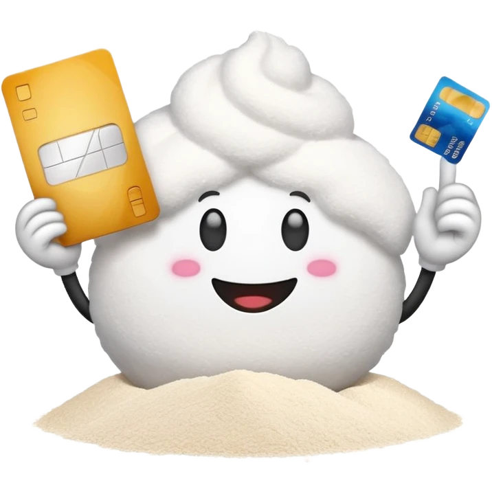 Happy emoji with creditcard in the hand and a pile of floir  emoji