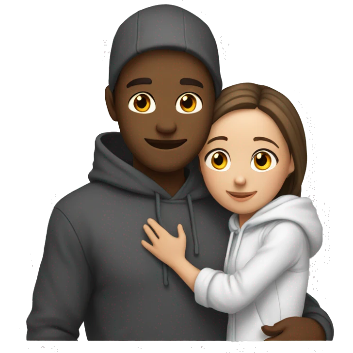An emoji of a man wearing a white hoodie, standing next to his sister. He is hugging her warmly, showing a close sibling bond emoji