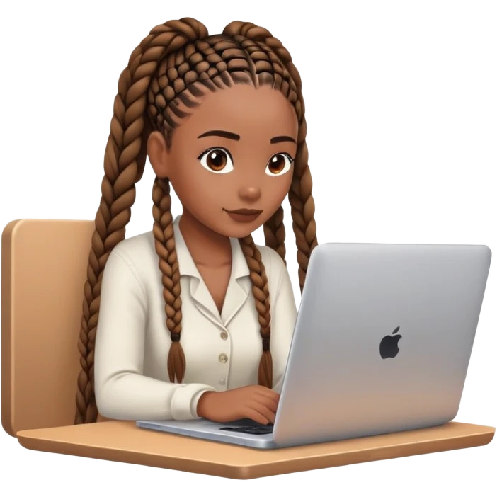 A Black woman with box braids sitting behind a laptop, typing or looking at the screen. emoji