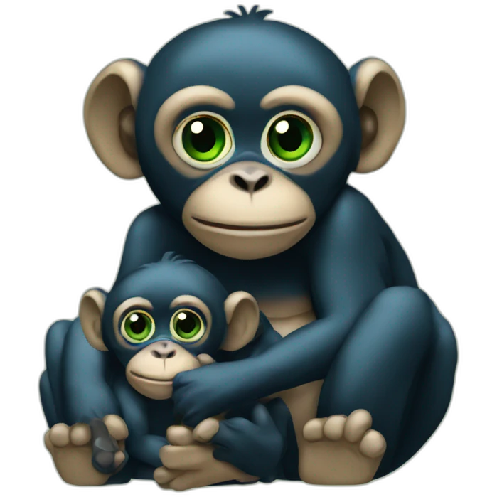 Bonobo family with green and blue eyes emoji