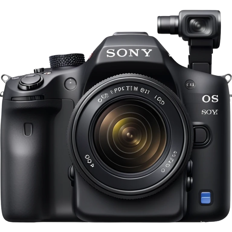 Minimal camera with 'Sony' text on the body, simple DSLR shape with small lens and Sony logo clearly visible emoji