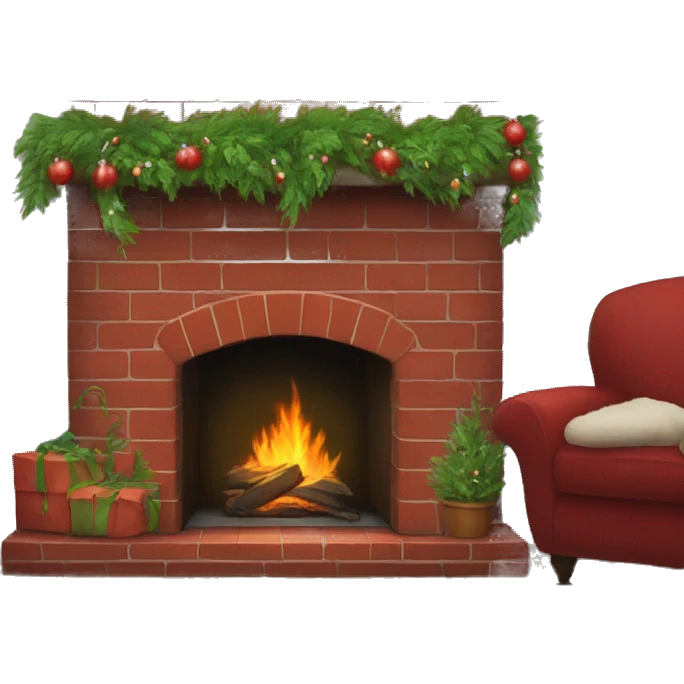Red brick Fireplace decorated with greenery. stockings hanging  emoji