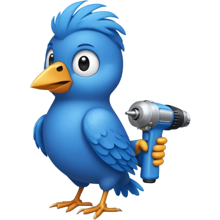 A blue Twitter bird holding a drill emoji