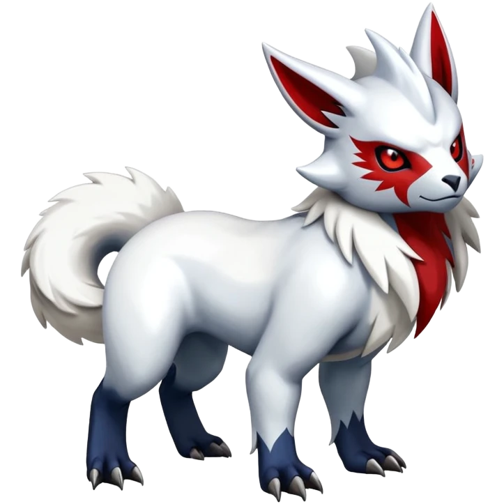 Shiny exotic Absol-Zangoose-Fakémon-hybrid-creature (full body)  with markings emoji