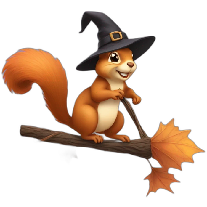 squirrel on a witch's broom emoji