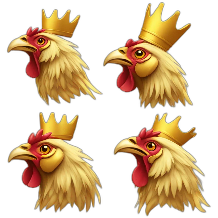 proud and howling golden rooster with a crown on its head emoji