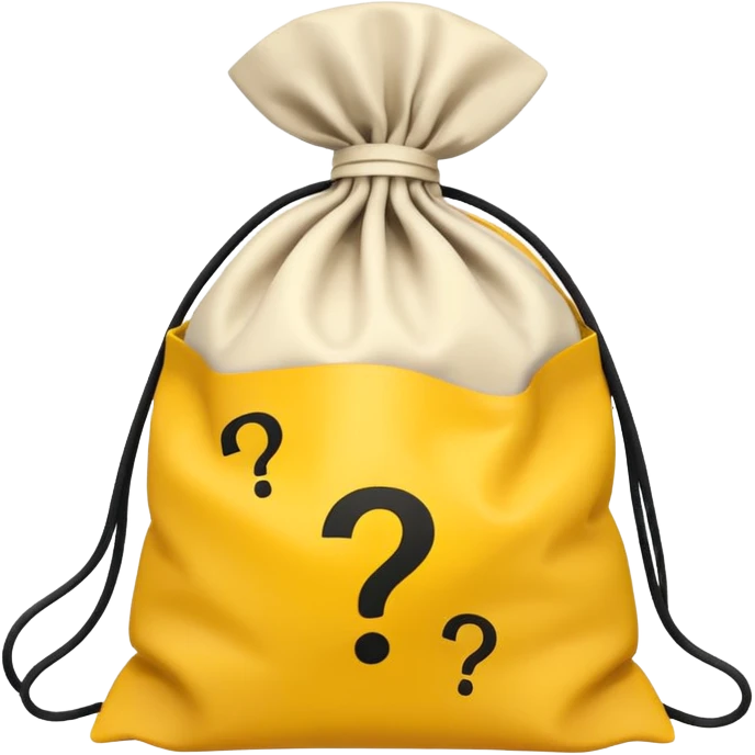 tied bag printed with q&a overstuffed with yellow question marks emoji