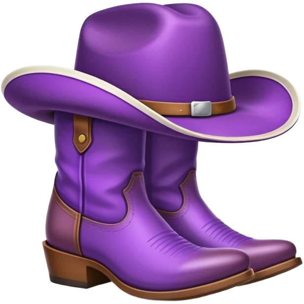 	simple Purple cowboy hat with a white stripe, on top of simple brown boots emoji