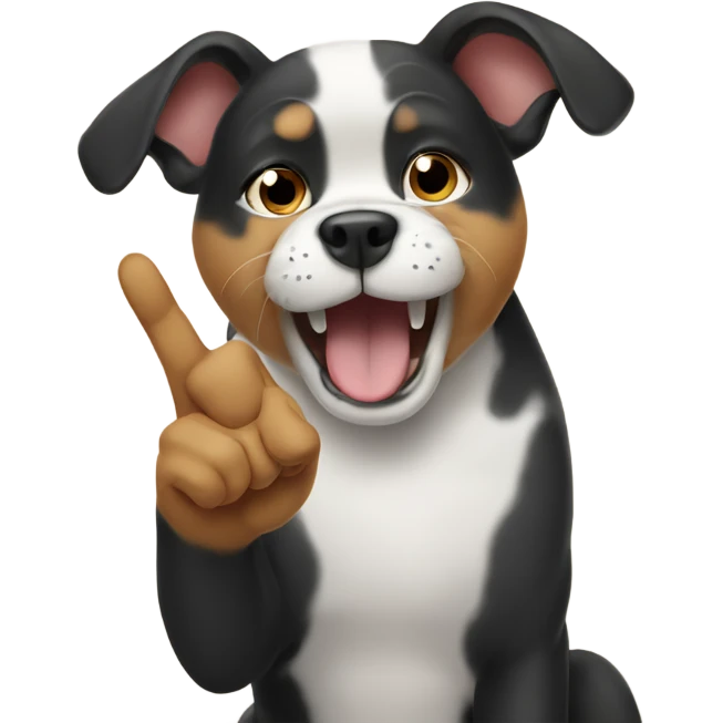 Dog flipping off cat emoji