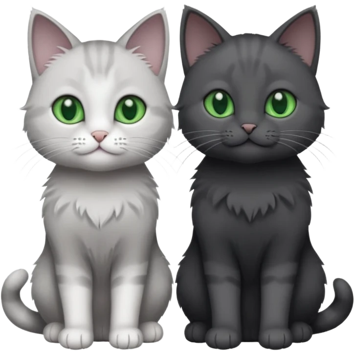 2 different coloured small cats including a dark grey and white and a completely solid dark grey with green eyes and only white paws emoji