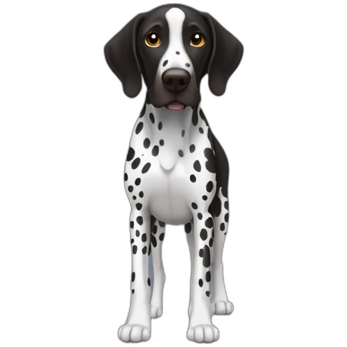 black german shorthair pointer, full black head, without white on the head, with white hair on the snout, black and white spotted body emoji