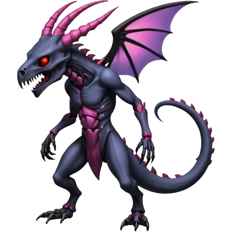 Shiny Horned Futuristic Badass Demonic Spectral Dusky Spooky Skull-faced Cool Hot Stylish Handsome Alien-Salandit-Darkrai-Genesect-Fakémon-fusion (full body) emoji