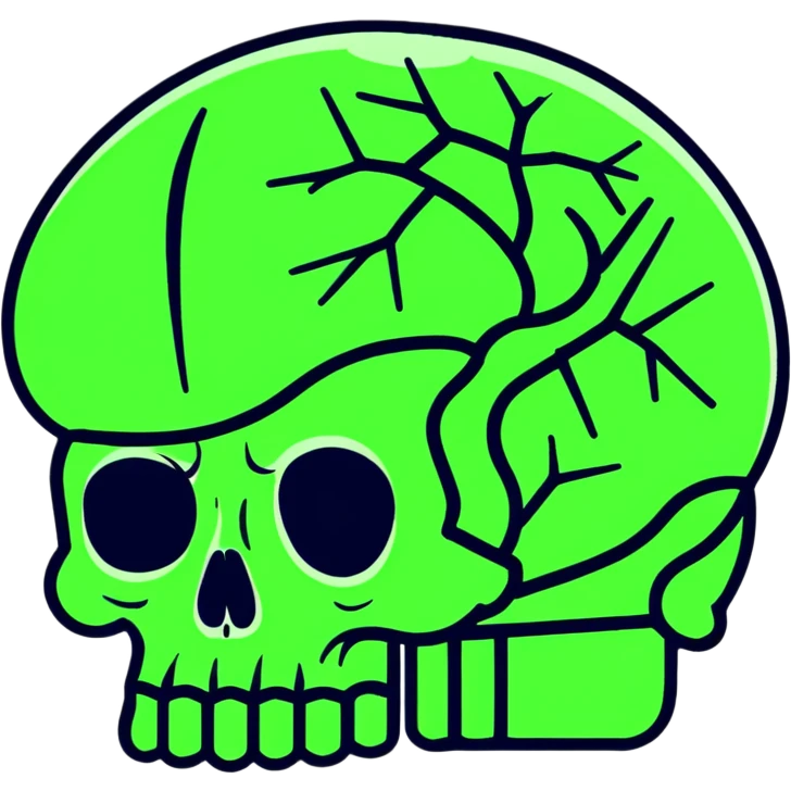 cut-up skull with green brain inside emoji