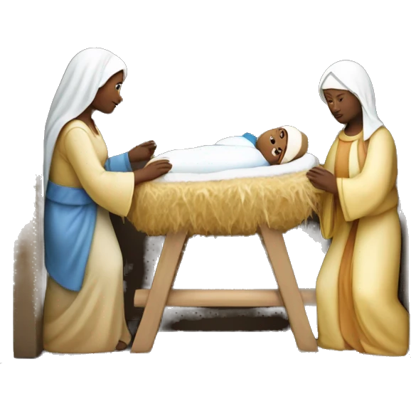 Nativity scene, baby on a manger, Mary and Joseph emoji