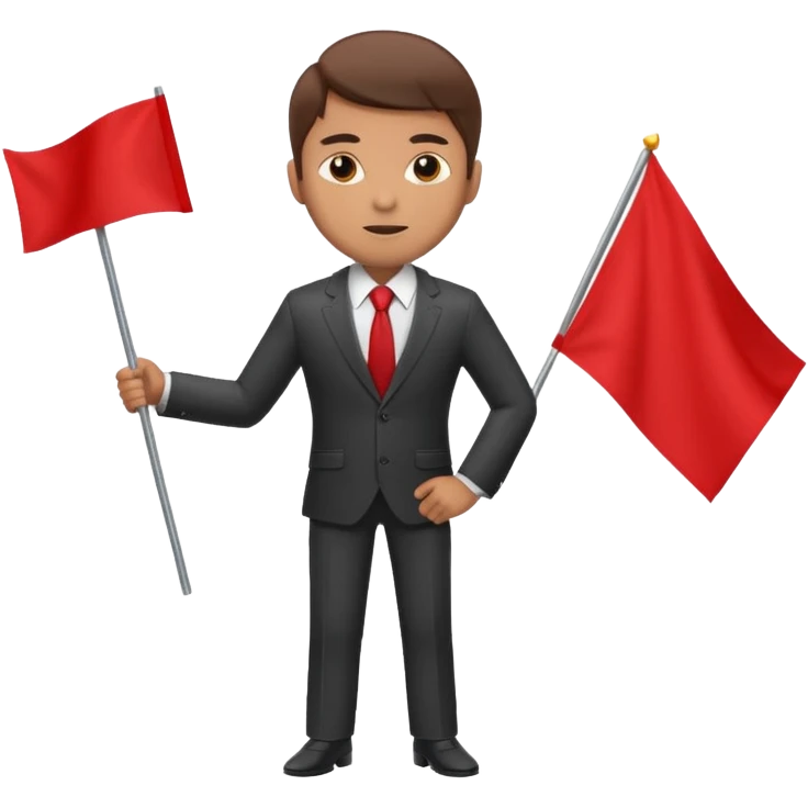 man in a suit holding a blank red flag emoji