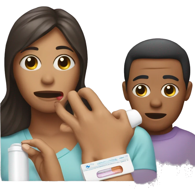 couple looking at pregnancy test emoji