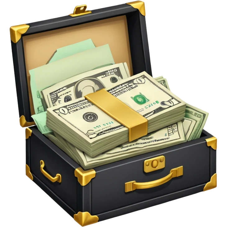 a bunch of miscellaneous stuff in a box, with a small pile of cash note on the side, indicating that this box is for sale emoji