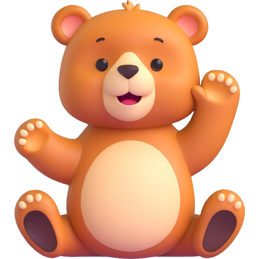 sweet cute bear waving hello friendly expression emoji