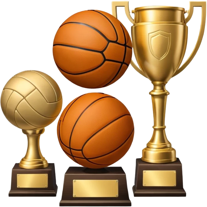 a basketball, soccer ball, volleyball, and a football all mixed with a trophy emoji