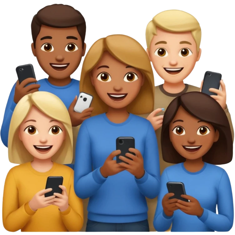 group of friends playing a game on their cell phone emoji