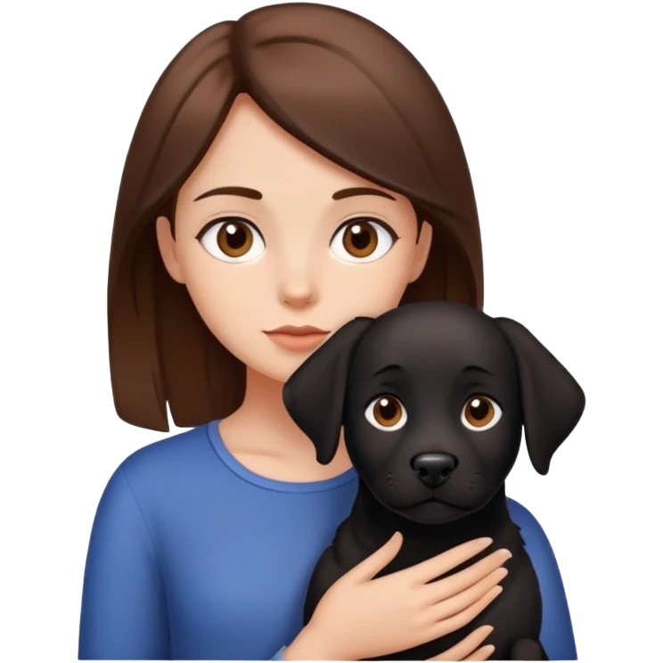 Menina com cabelo castanho, com olhos castanhos e com cachorro preto emoji