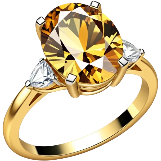 a luxurious gold diamond ring, plain band and large oval diamond stone emoji