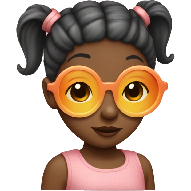 Little girl with pigtails and circular peach sunglasses emoji