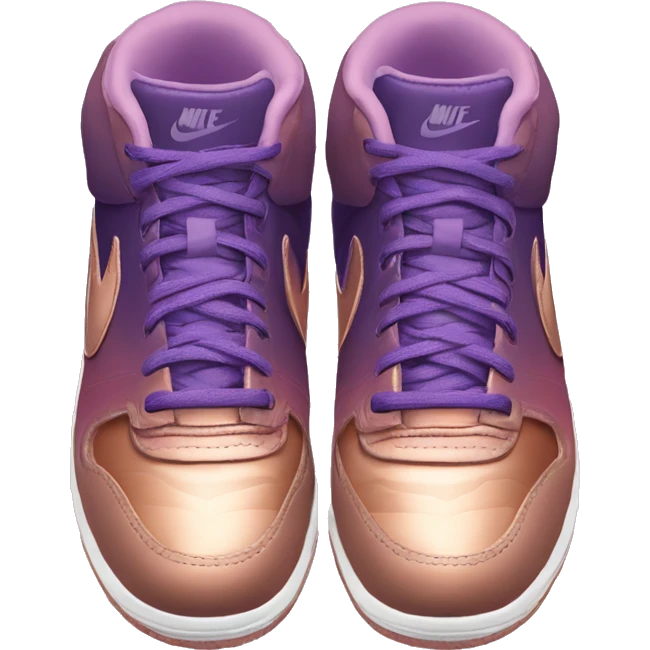 Realistic pair of metallic dark purple to rose gold ombre Nike Sneakers facing front. emoji