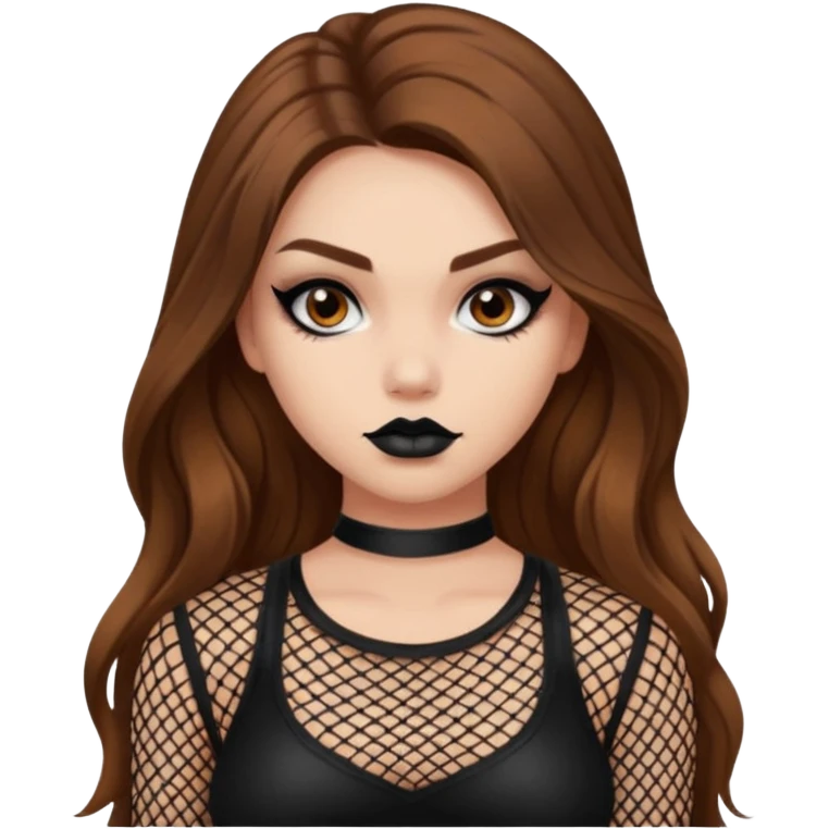 a pretty bratz fair girl with brown long hair styled well, looking like a baddie in a fishnet top emoji