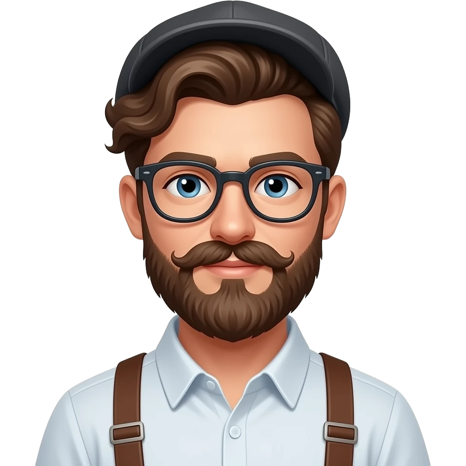 hipster with like maybe a man bun or that combover thing, possibly even a stupid hipster hat, definitely suspenders, stupid glasses, maybe a beard, maybe just a curly mustache, but even if there’s a beard, make sure there’s a curly mustache, nonnegotiables: curly mustache, suspenders and glasses emoji