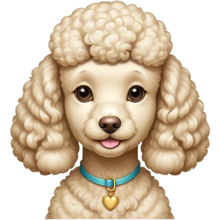 Cinematic Noble Cream Poodle Portrait Emoji, Poised and regal, with a refined, elegant build and a meticulously groomed, curly cream Fur, deep-set soulful warm eyes, Simplified yet sharp and sophisticated features, highly detailed, glowing with a soft, dignified glow, high shine, intelligent and graceful, stylized with an air of sophistication, focused and attentive, soft glowing outline, capturing the essence of a watchful and confident companion, so majestic it feels as though it could prance out of the screen with effortless authority! emoji