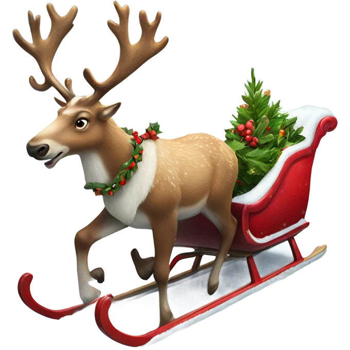Hyper Realistic Reindeer pulling a Christmas sleigh through the snow  emoji