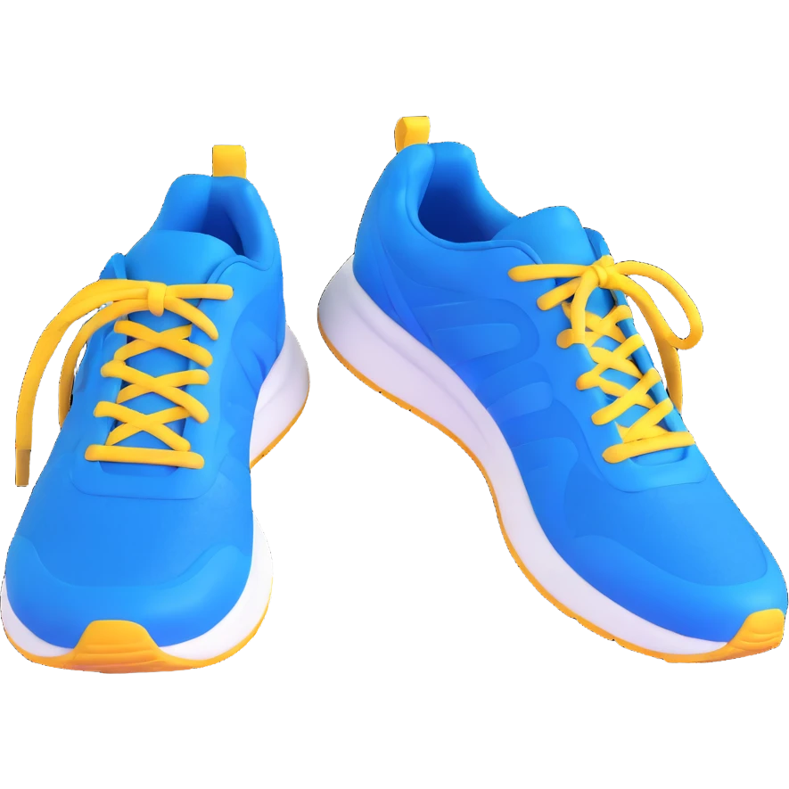pair of blue running shoes emoji, cartoonish 3D emoji style, white soles, front view emoji