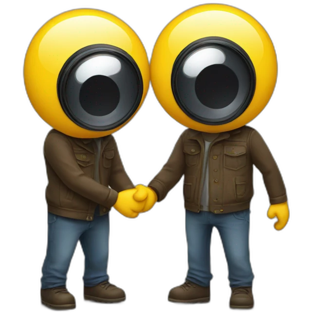 two photo caméra friend greeting each other emoji