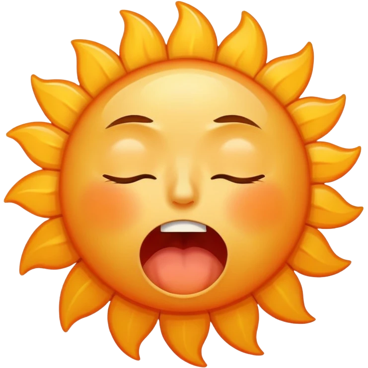 A sleepy sun with tired eyes and yawning emoji
