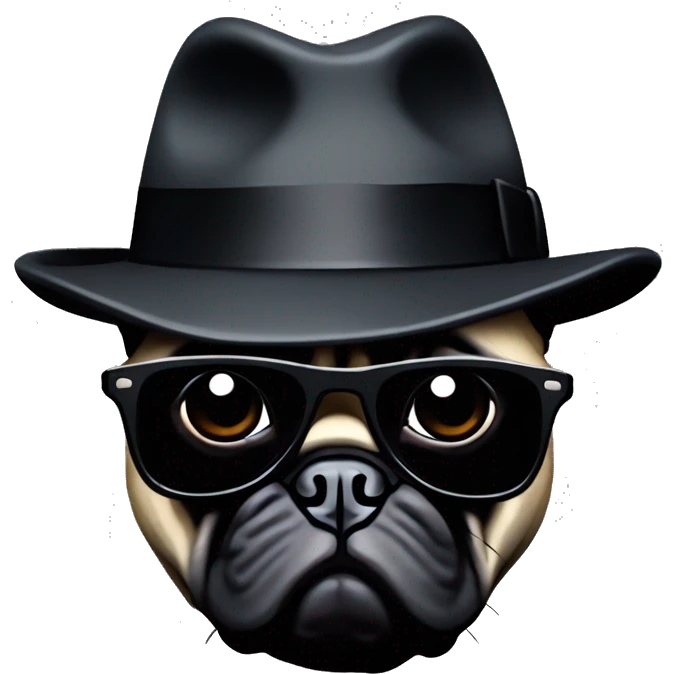 Pug mask from grand theft auto with black fedora and black sunglasses like the god father  emoji