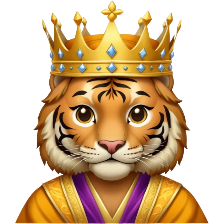 Tiger king with crown and royal robe emoji