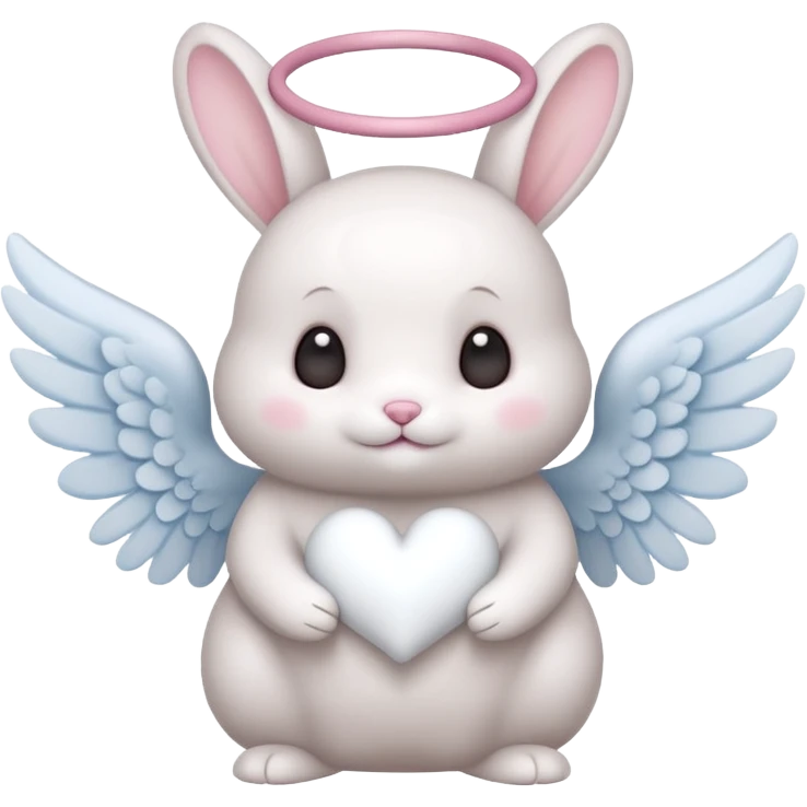 small bunny and marshmallow each with angel wings standing together emoji