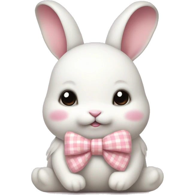 Adorable fluffy white rabbit with pastel pink gingham bow emoji