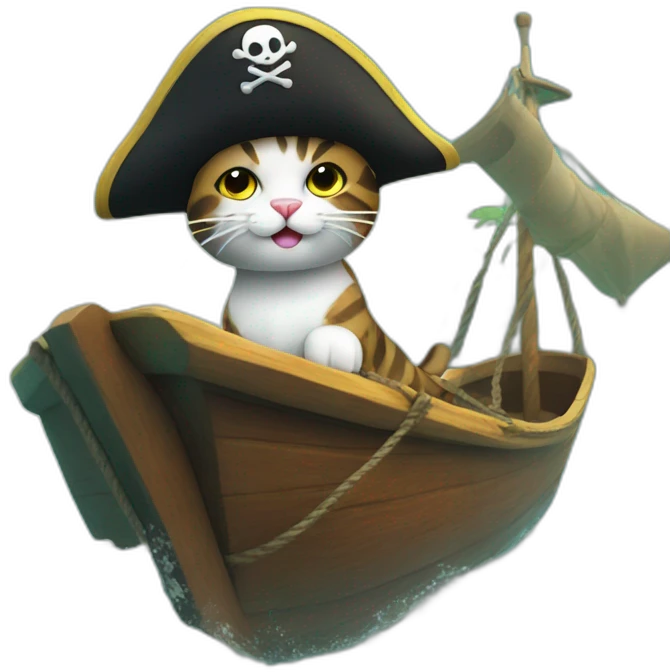 Pirate cat on a cute boat in the water emoji